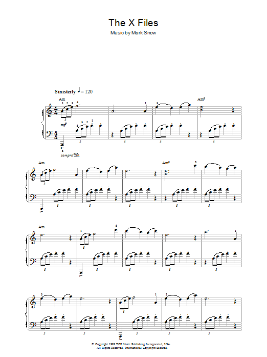 Mark Snow Theme From The X-Files sheet music notes and chords arranged for Lead Sheet / Fake Book