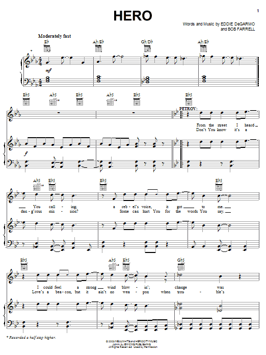 Mark Stuart Hero sheet music notes and chords arranged for Piano, Vocal & Guitar Chords (Right-Hand Melody)
