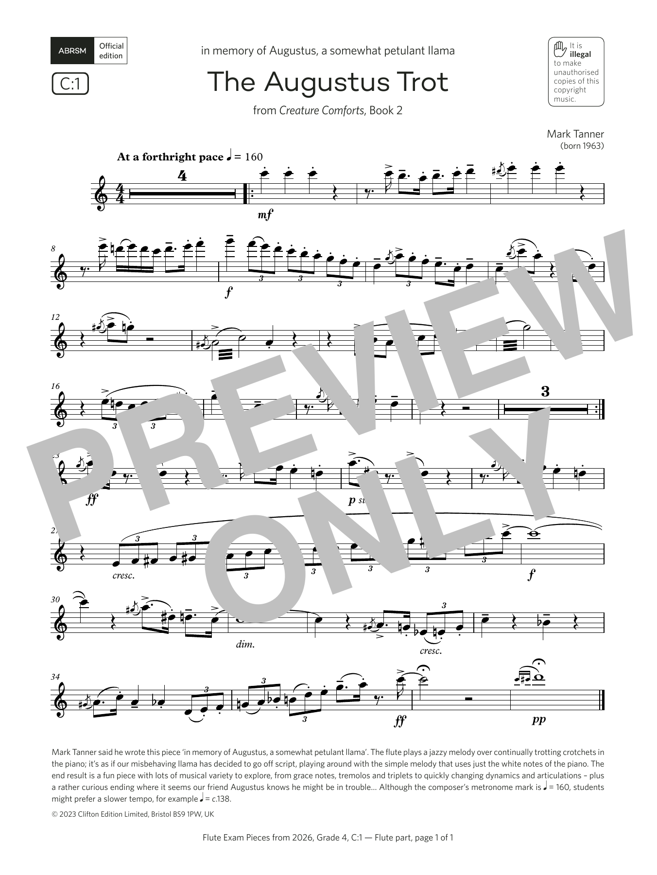 Mark Tanner The Augustus Trot (Grade 4, list C1, from the ABRSM Flute Syllabus from 2026) sheet music notes and chords arranged for Flute Solo