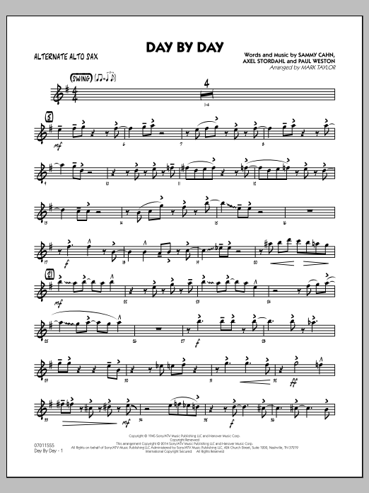 Mark Taylor Day by Day - Alternate Alto Sax sheet music notes and chords arranged for Jazz Ensemble
