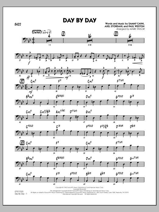 Mark Taylor Day by Day - Bass sheet music notes and chords arranged for Jazz Ensemble