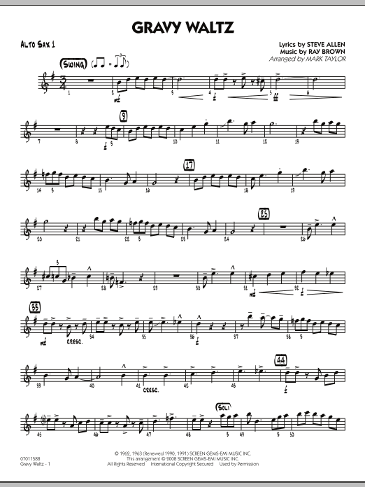 Mark Taylor Gravy Waltz - Alto Sax 1 sheet music notes and chords arranged for Jazz Ensemble