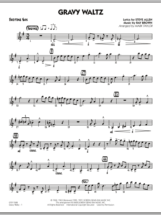 Mark Taylor Gravy Waltz - Baritone Sax sheet music notes and chords arranged for Jazz Ensemble