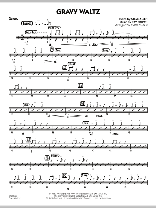 Mark Taylor Gravy Waltz - Drums sheet music notes and chords arranged for Jazz Ensemble