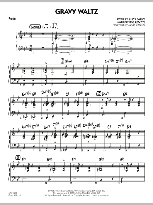 Mark Taylor Gravy Waltz - Piano sheet music notes and chords arranged for Jazz Ensemble