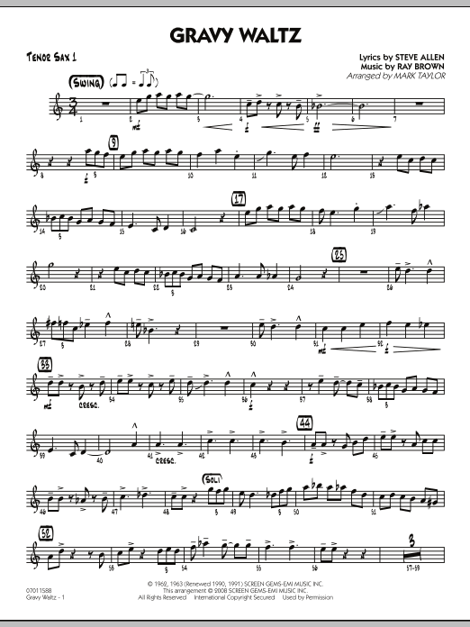Mark Taylor Gravy Waltz - Tenor Sax 1 sheet music notes and chords arranged for Jazz Ensemble