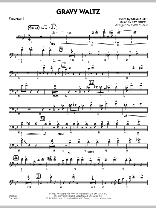 Mark Taylor Gravy Waltz - Trombone 1 sheet music notes and chords arranged for Jazz Ensemble