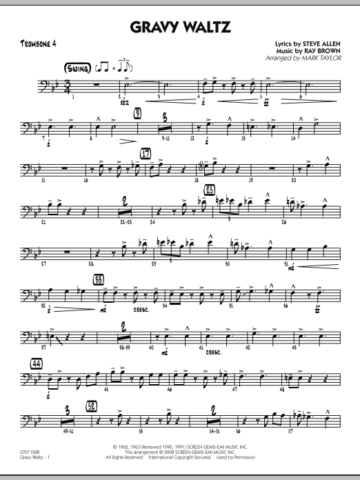 Mark Taylor Gravy Waltz - Trombone 4 sheet music notes and chords arranged for Jazz Ensemble