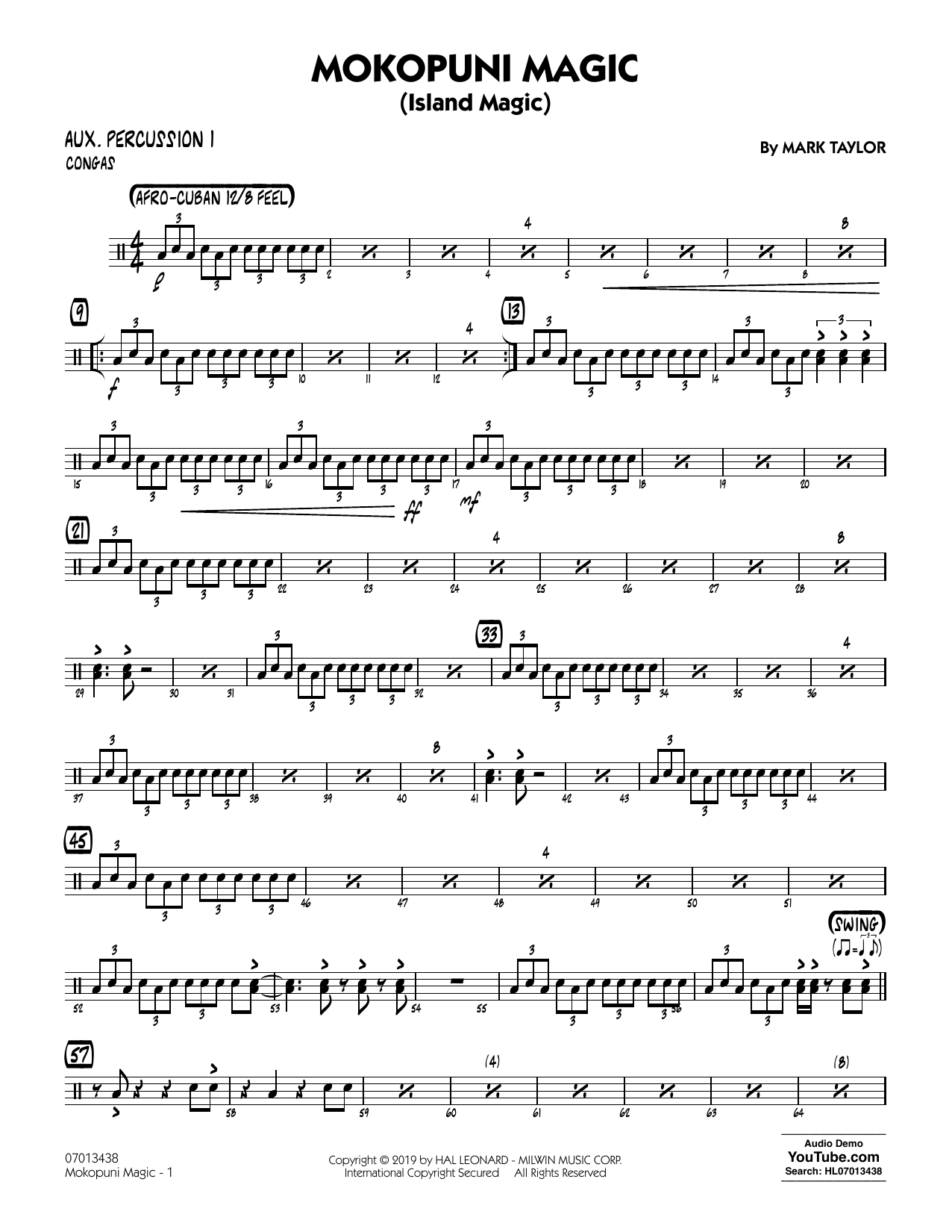 Mark Taylor Mokopuni Magic (Island Magic) - Aux. Percussion 1 sheet music notes and chords arranged for Jazz Ensemble