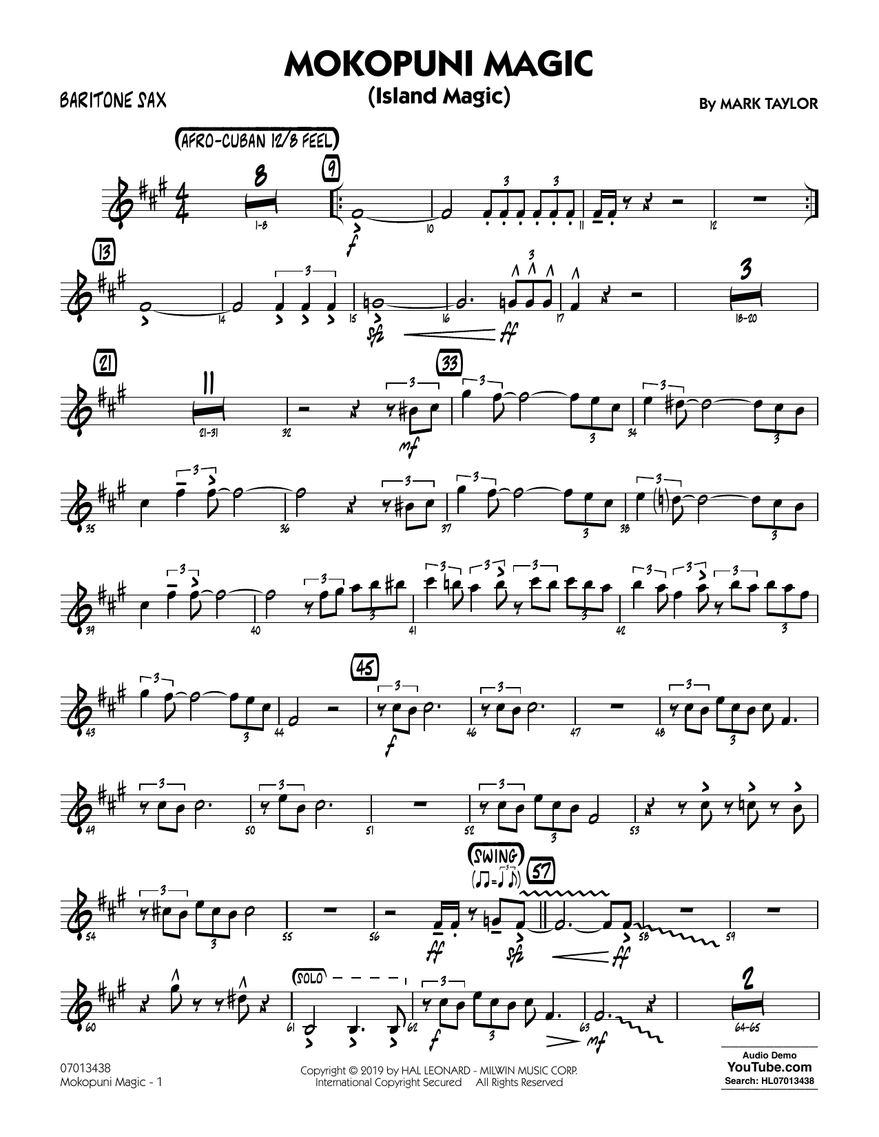 Mark Taylor Mokopuni Magic (Island Magic) - Baritone Sax sheet music notes and chords arranged for Jazz Ensemble
