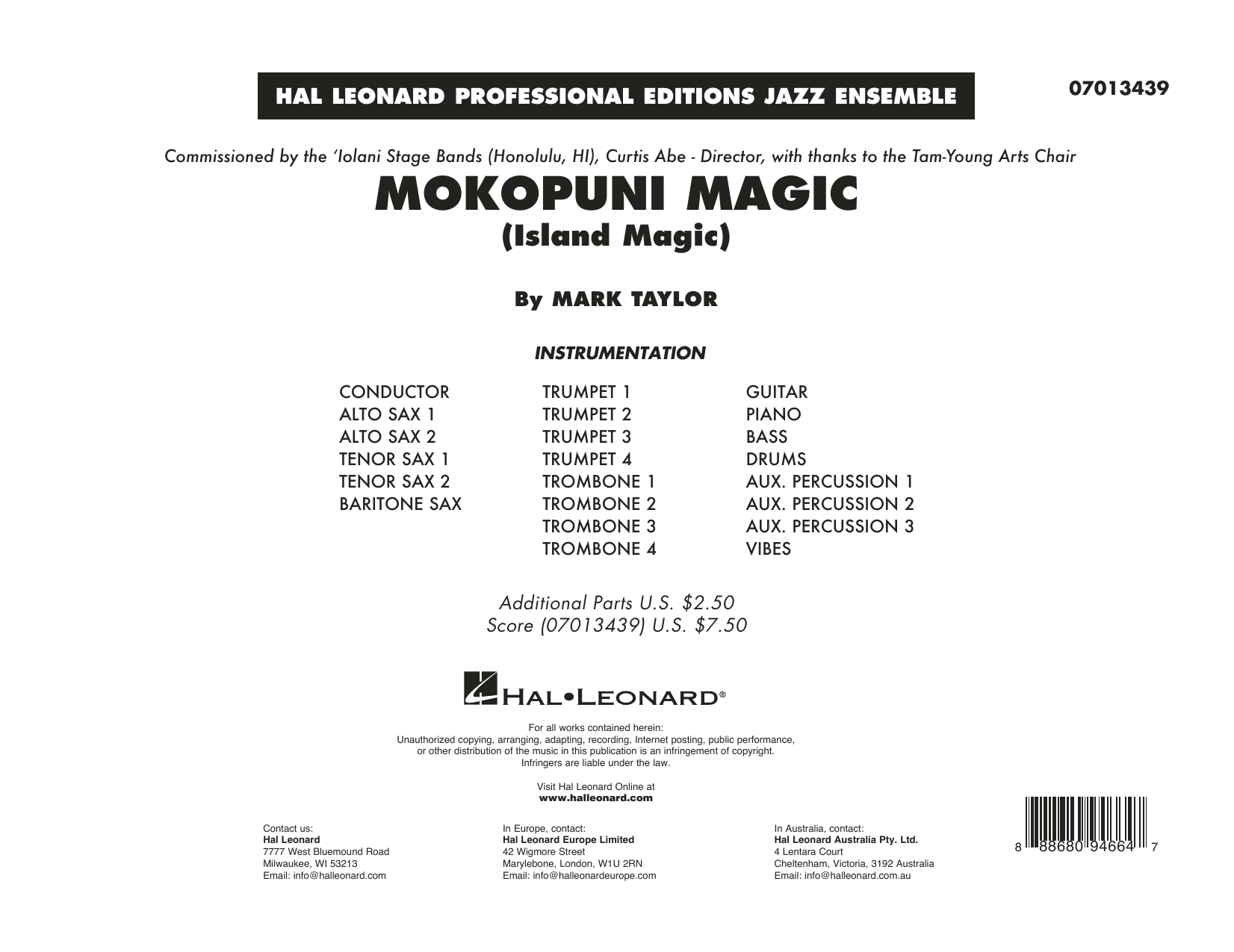 Mark Taylor Mokopuni Magic (Island Magic) - Conductor Score (Full Score) sheet music notes and chords arranged for Jazz Ensemble