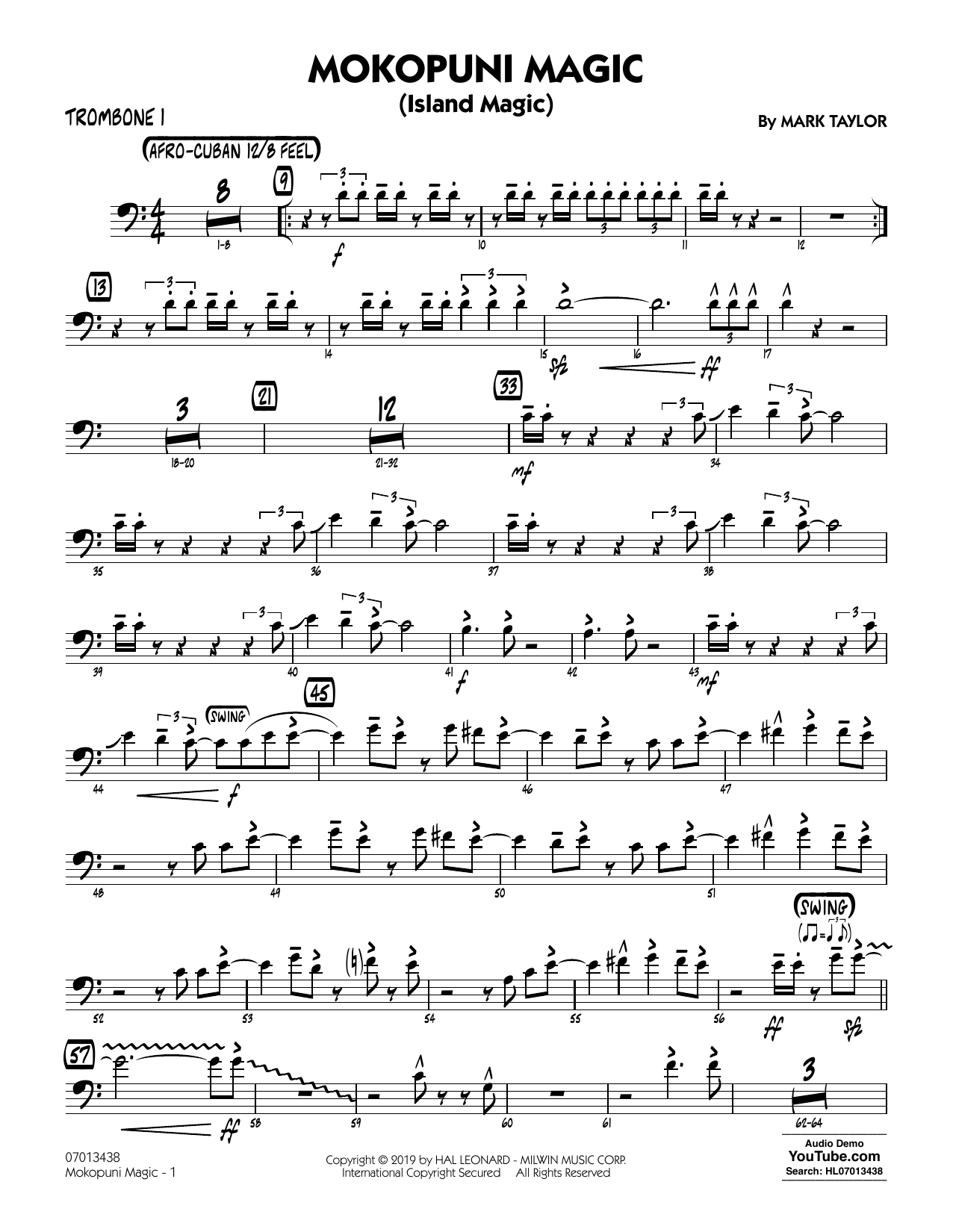 Mark Taylor Mokopuni Magic (Island Magic) - Trombone 1 sheet music notes and chords arranged for Jazz Ensemble