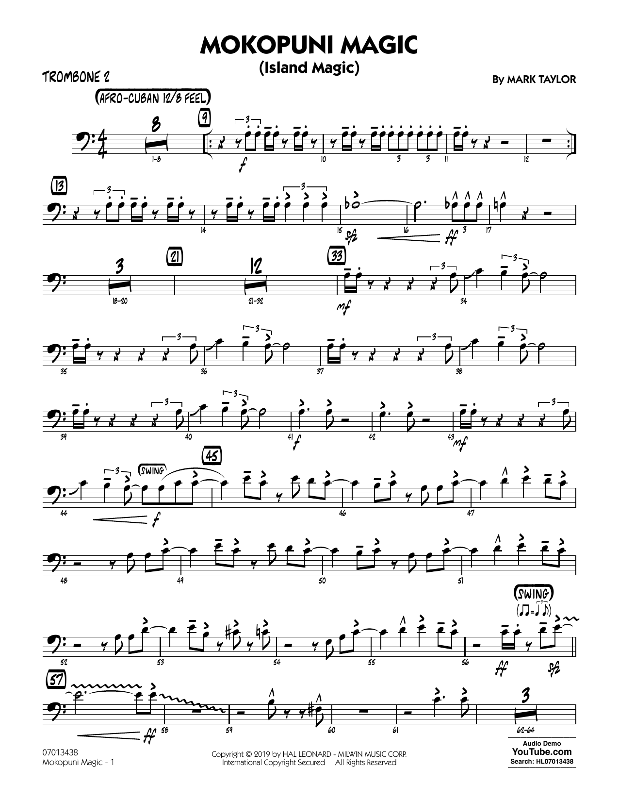 Mark Taylor Mokopuni Magic (Island Magic) - Trombone 2 sheet music notes and chords arranged for Jazz Ensemble