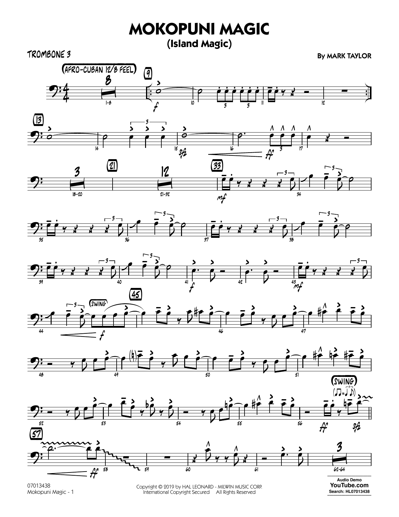 Mark Taylor Mokopuni Magic (Island Magic) - Trombone 3 sheet music notes and chords arranged for Jazz Ensemble