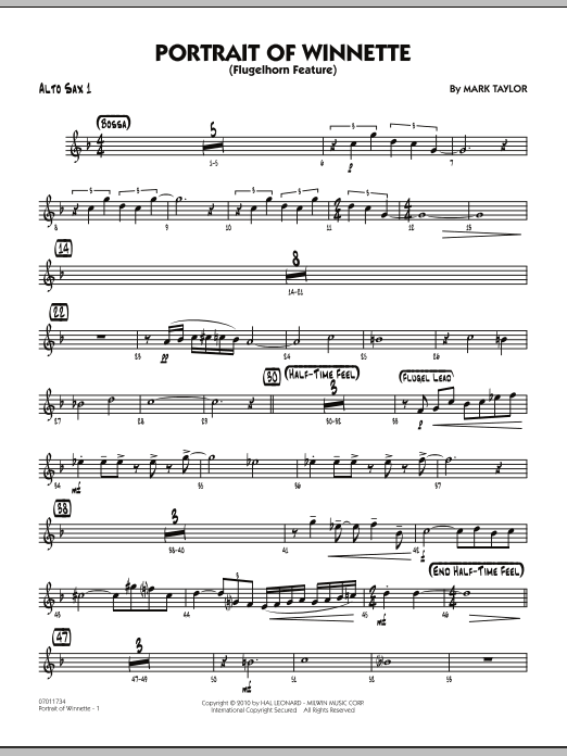 Mark Taylor Portrait Of Winnette - Alto Sax 1 sheet music notes and chords arranged for Jazz Ensemble
