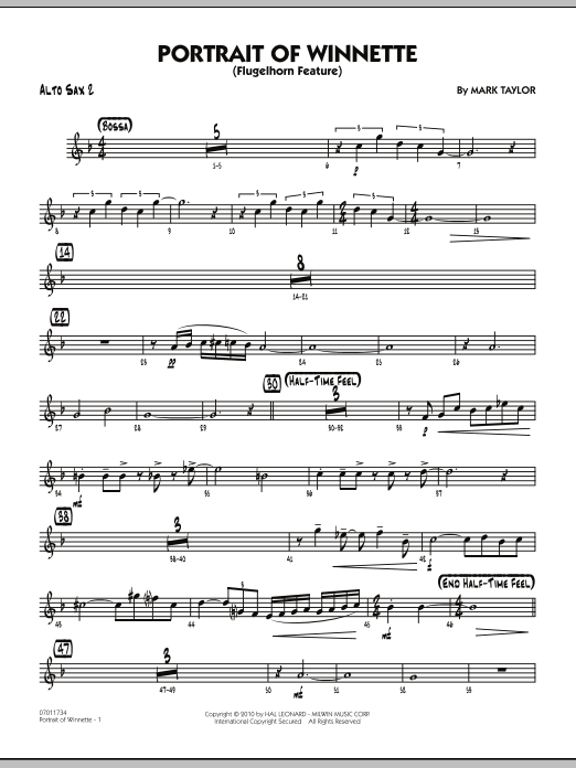 Mark Taylor Portrait Of Winnette - Alto Sax 2 sheet music notes and chords arranged for Jazz Ensemble