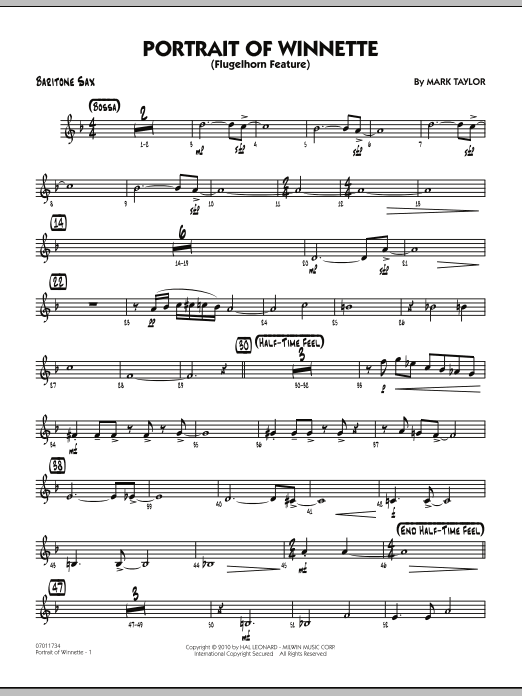 Mark Taylor Portrait Of Winnette - Baritone Sax sheet music notes and chords arranged for Jazz Ensemble