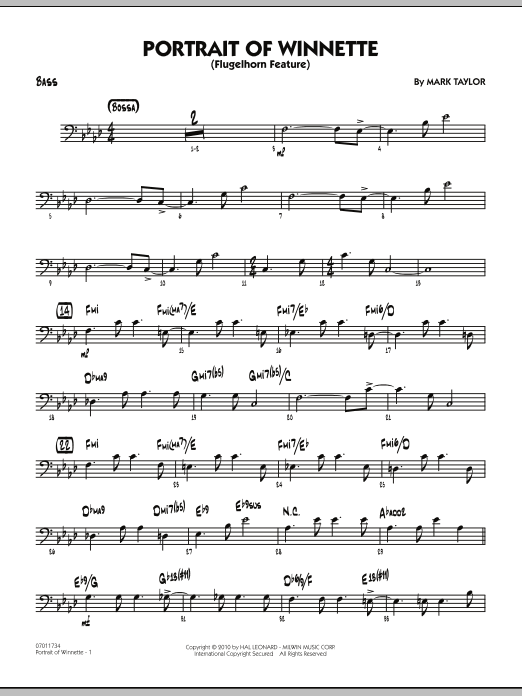 Mark Taylor Portrait Of Winnette - Bass sheet music notes and chords arranged for Jazz Ensemble