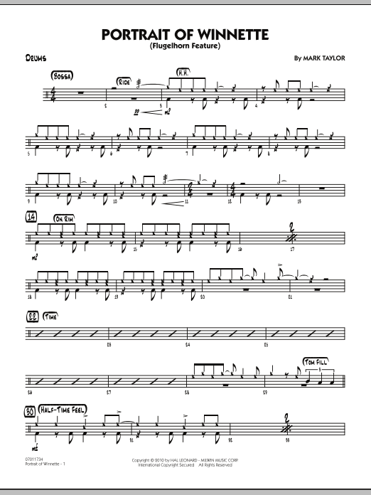 Mark Taylor Portrait Of Winnette - Drums sheet music notes and chords arranged for Jazz Ensemble