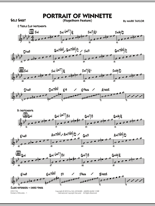 Mark Taylor Portrait Of Winnette - Solo Sheet sheet music notes and chords arranged for Jazz Ensemble