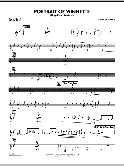 Mark Taylor Portrait Of Winnette - Tenor Sax 2 sheet music notes and chords arranged for Jazz Ensemble