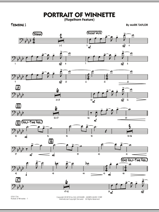 Mark Taylor Portrait Of Winnette - Trombone 1 sheet music notes and chords arranged for Jazz Ensemble