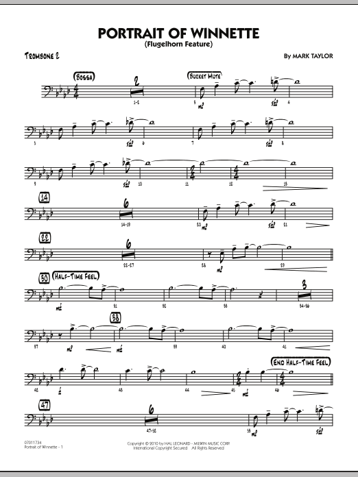 Mark Taylor Portrait Of Winnette - Trombone 2 sheet music notes and chords arranged for Jazz Ensemble