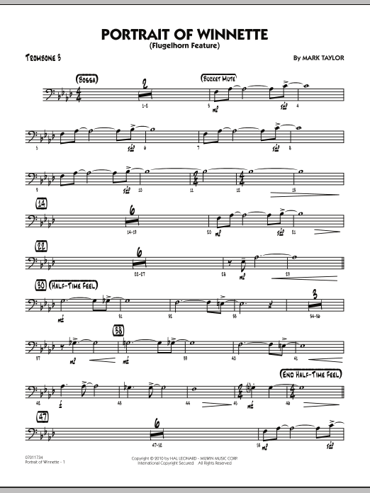 Mark Taylor Portrait Of Winnette - Trombone 3 sheet music notes and chords arranged for Jazz Ensemble