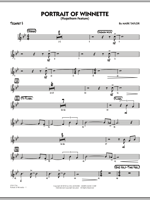 Mark Taylor Portrait Of Winnette - Trumpet 3 sheet music notes and chords arranged for Jazz Ensemble
