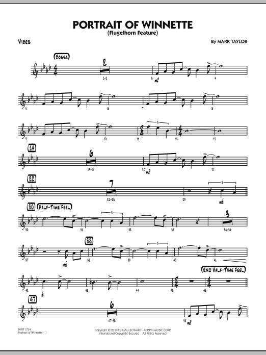 Mark Taylor Portrait Of Winnette - Vibes sheet music notes and chords arranged for Jazz Ensemble