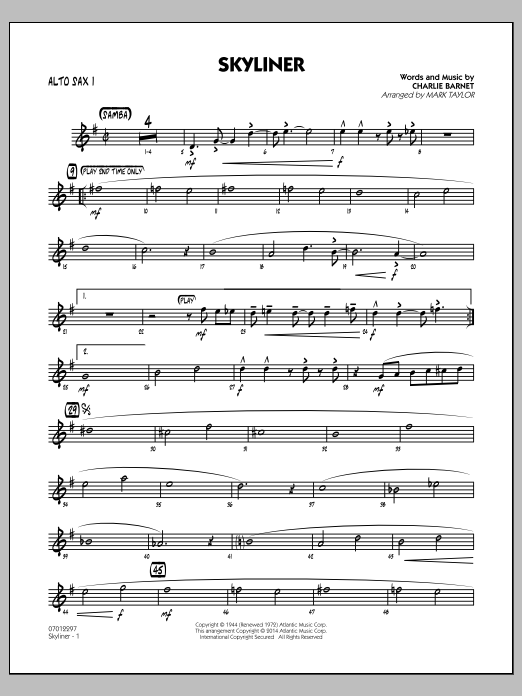 Mark Taylor Skyliner - Alto Sax 1 sheet music notes and chords arranged for Jazz Ensemble