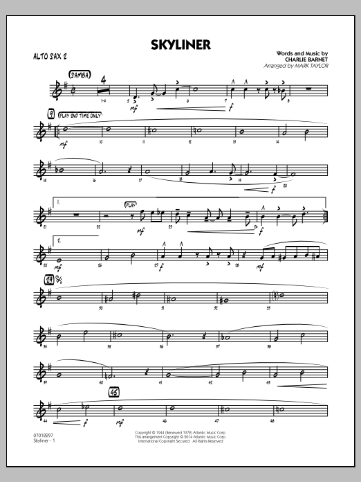 Mark Taylor Skyliner - Alto Sax 2 sheet music notes and chords arranged for Jazz Ensemble