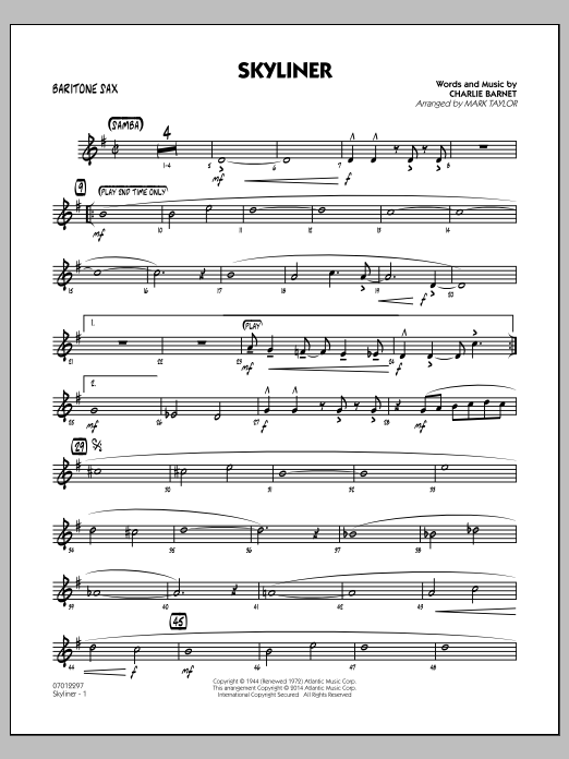 Mark Taylor Skyliner - Baritone Sax sheet music notes and chords arranged for Jazz Ensemble