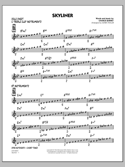 Mark Taylor Skyliner - Solo Sheet sheet music notes and chords arranged for Jazz Ensemble