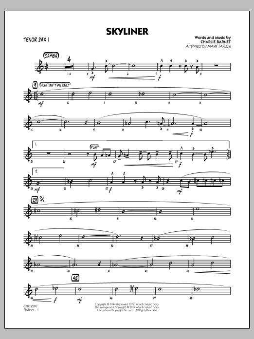 Mark Taylor Skyliner - Tenor Sax 1 sheet music notes and chords arranged for Jazz Ensemble