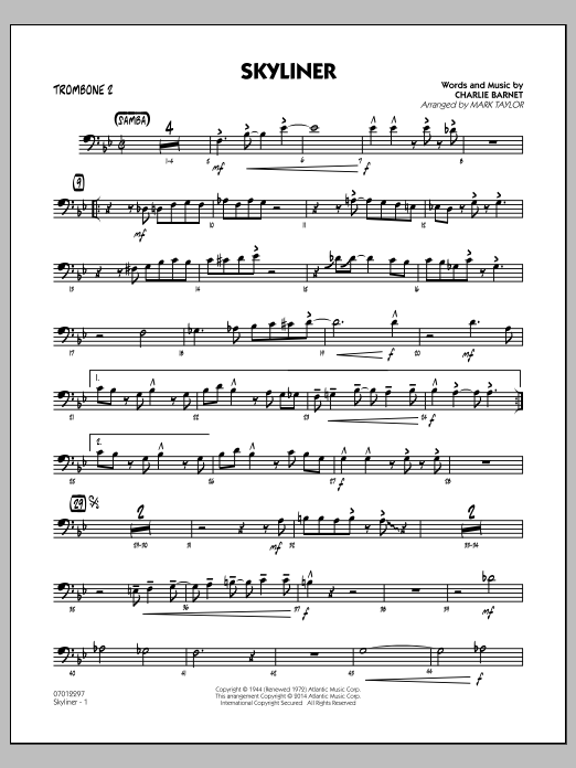 Mark Taylor Skyliner - Trombone 2 sheet music notes and chords arranged for Jazz Ensemble