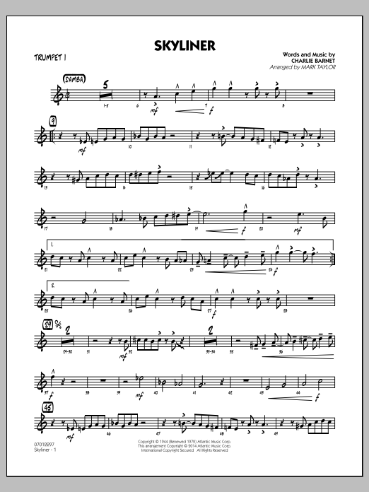Mark Taylor Skyliner - Trumpet 1 sheet music notes and chords arranged for Jazz Ensemble