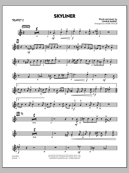 Mark Taylor Skyliner - Trumpet 2 sheet music notes and chords arranged for Jazz Ensemble