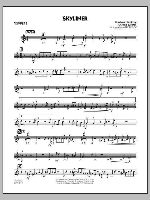 Mark Taylor Skyliner - Trumpet 3 sheet music notes and chords arranged for Jazz Ensemble
