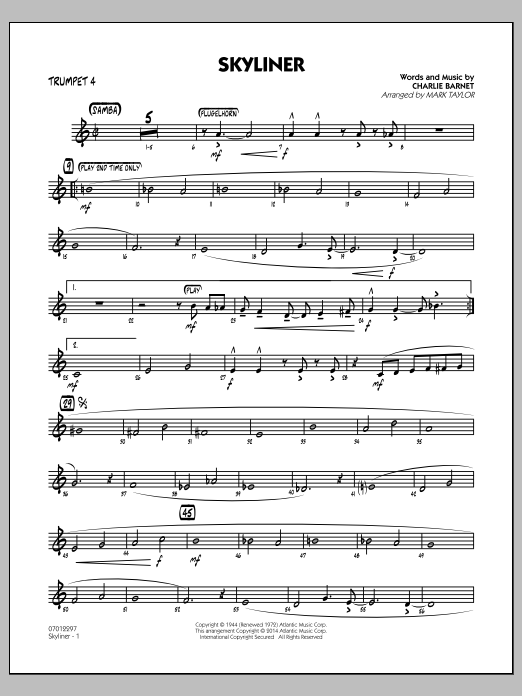 Mark Taylor Skyliner - Trumpet 4 sheet music notes and chords arranged for Jazz Ensemble