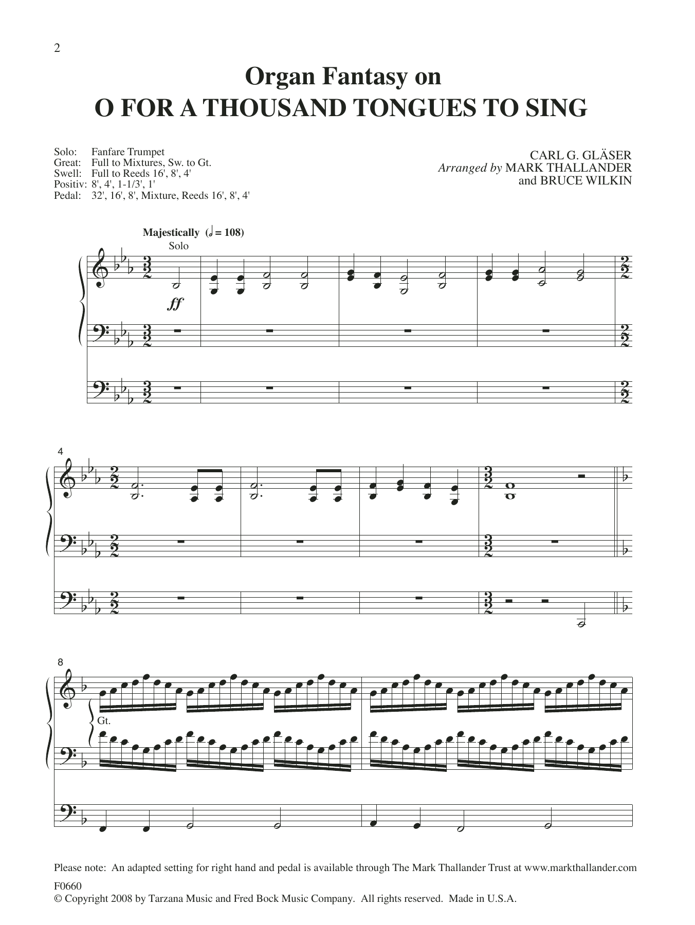 Mark Thallander and Bruce Wilkin Organ Fantasia on O For A Thousand Tongues to Sing sheet music notes and chords arranged for Organ