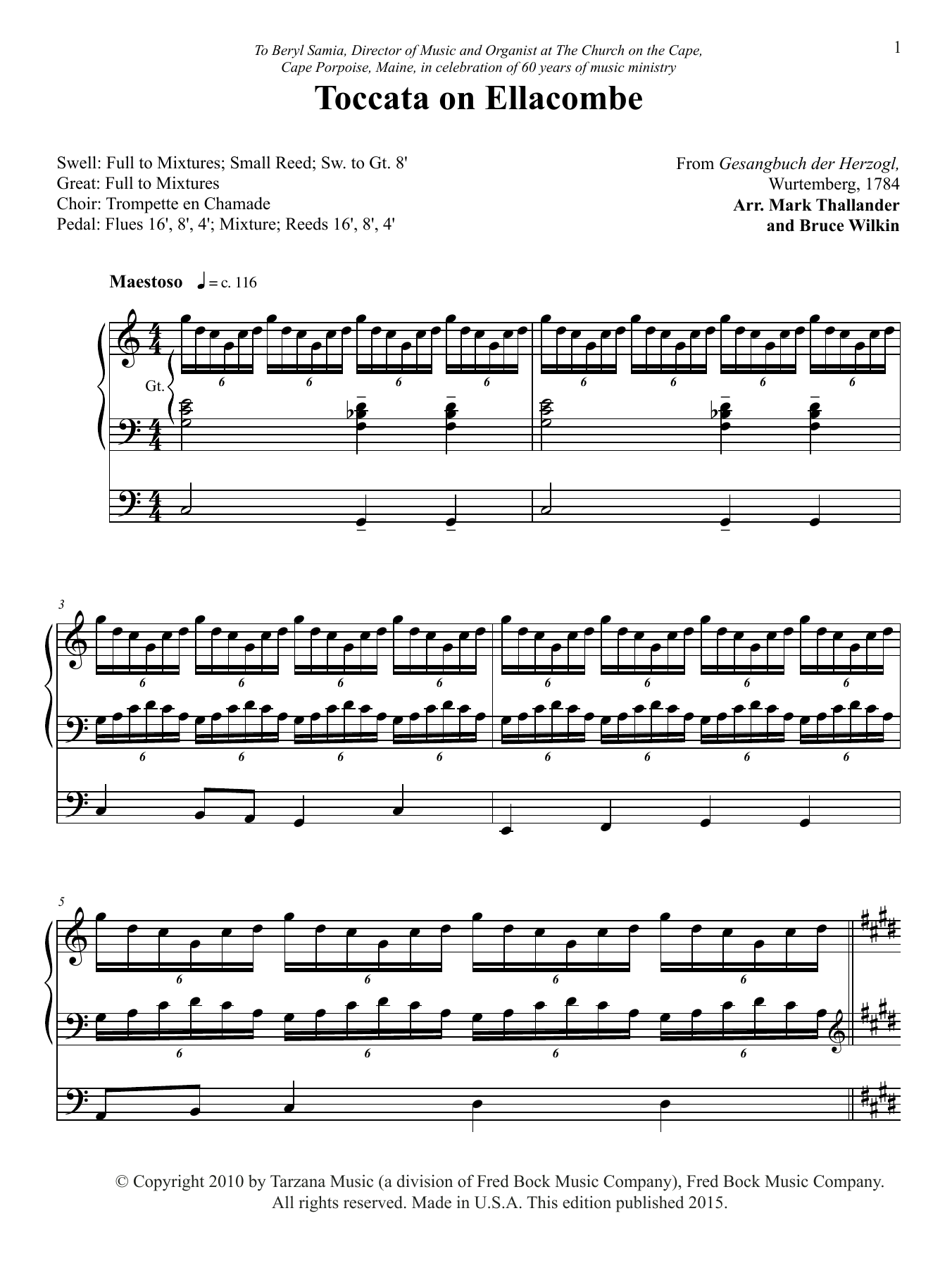Mark Thallander and Bruce Wilkin Toccata on Ellacombe sheet music notes and chords arranged for Organ