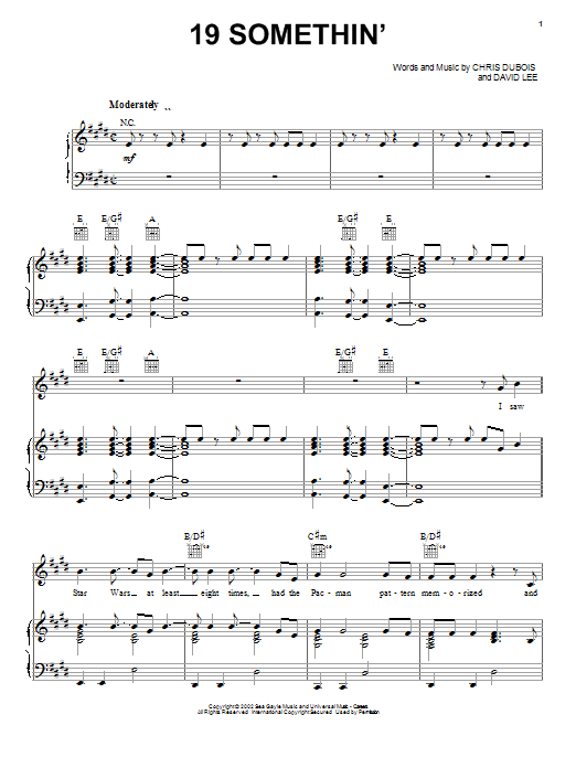 Mark Wills 19 Somethin' sheet music notes and chords arranged for Piano, Vocal & Guitar Chords (Right-Hand Melody)