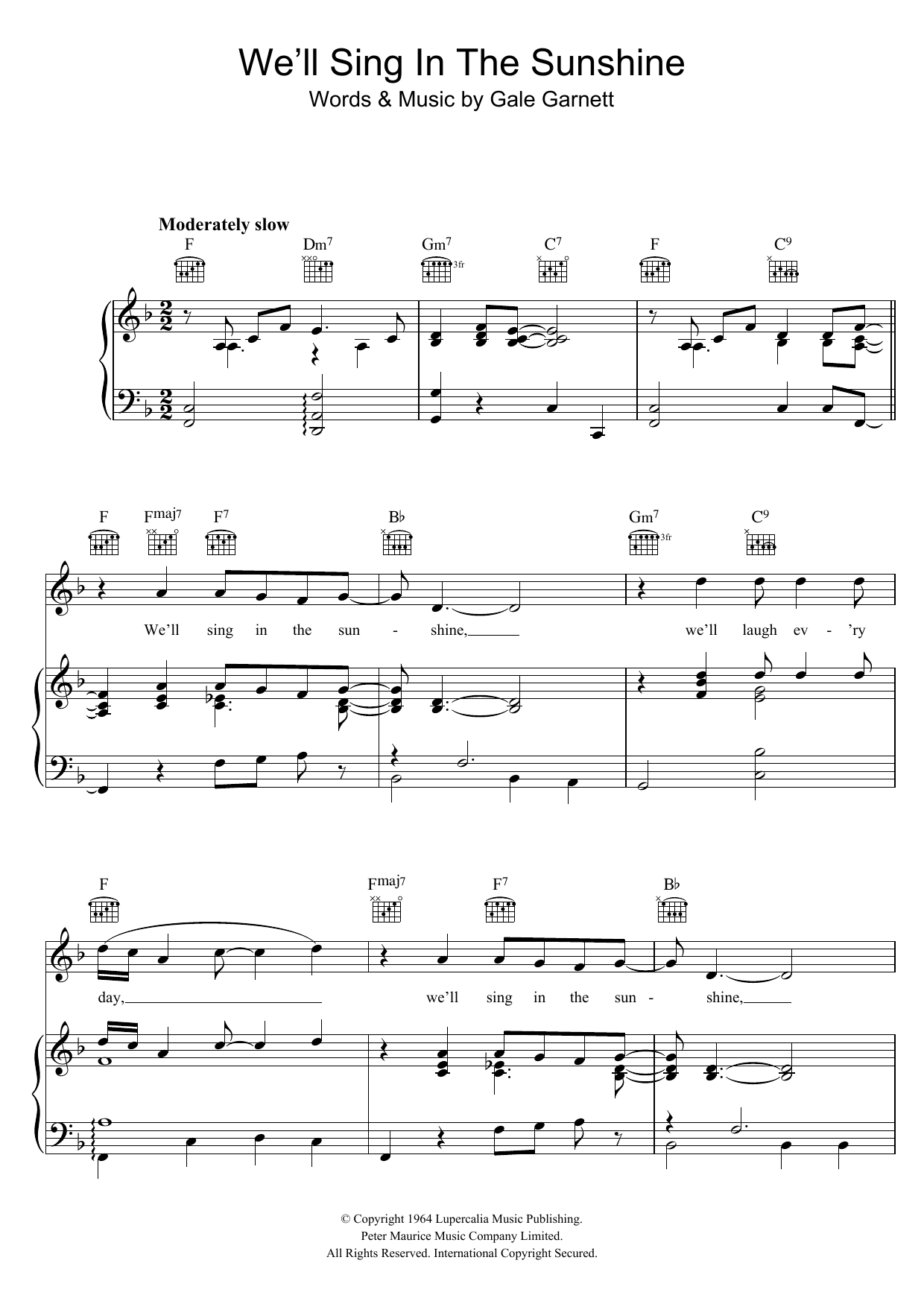 Mark Wynter We'll Sing In The Sunshine sheet music notes and chords arranged for Piano, Vocal & Guitar Chords