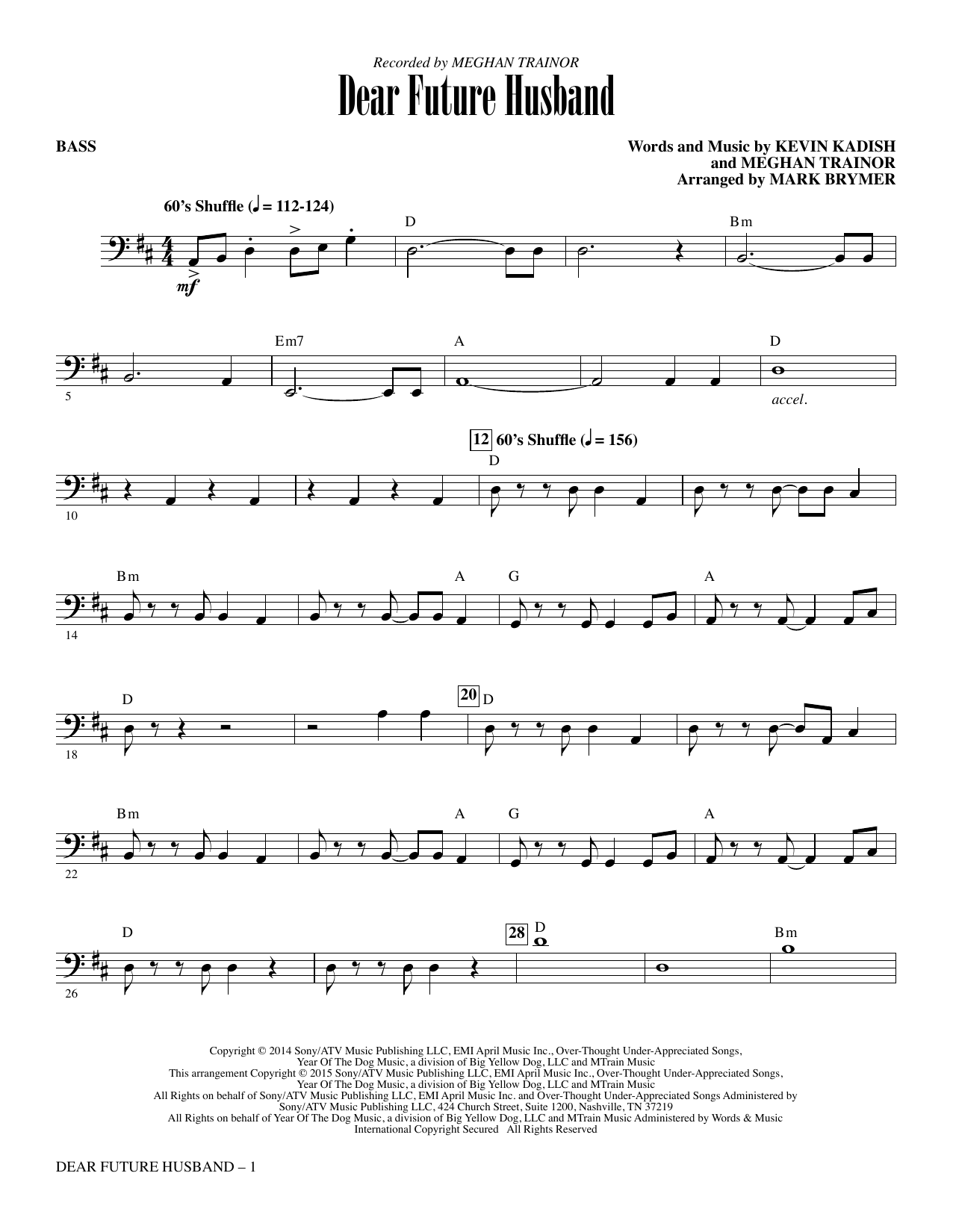 Mark Brymer Dear Future Husband - Bass sheet music notes and chords arranged for Choir Instrumental Pak