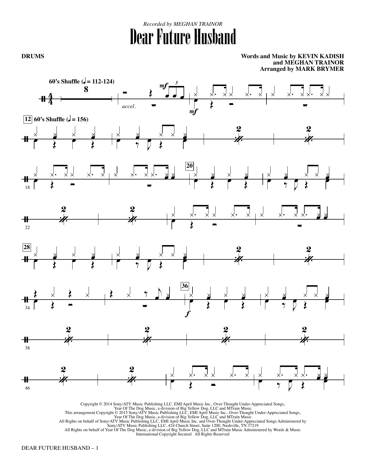 Mark Brymer Dear Future Husband - Drum Set sheet music notes and chords arranged for Choir Instrumental Pak