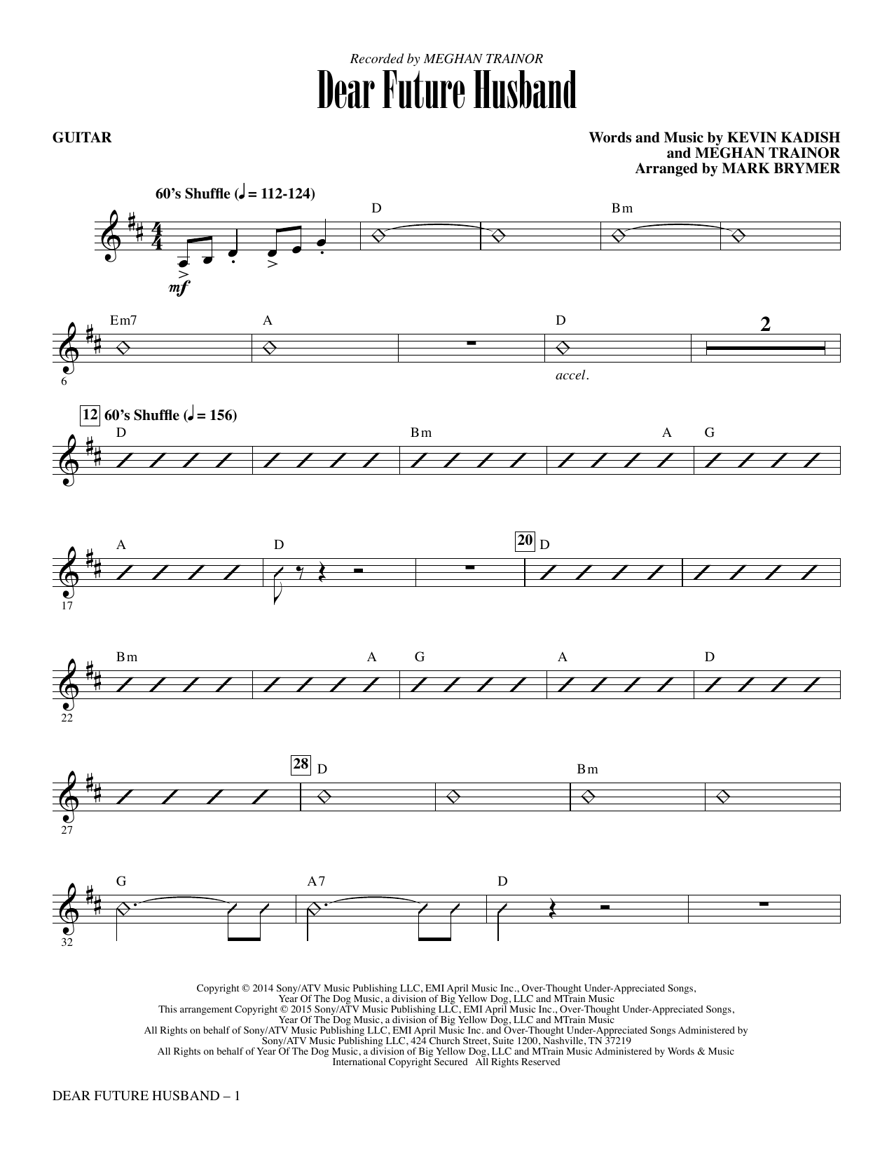 Mark Brymer Dear Future Husband - Guitar sheet music notes and chords arranged for Choir Instrumental Pak