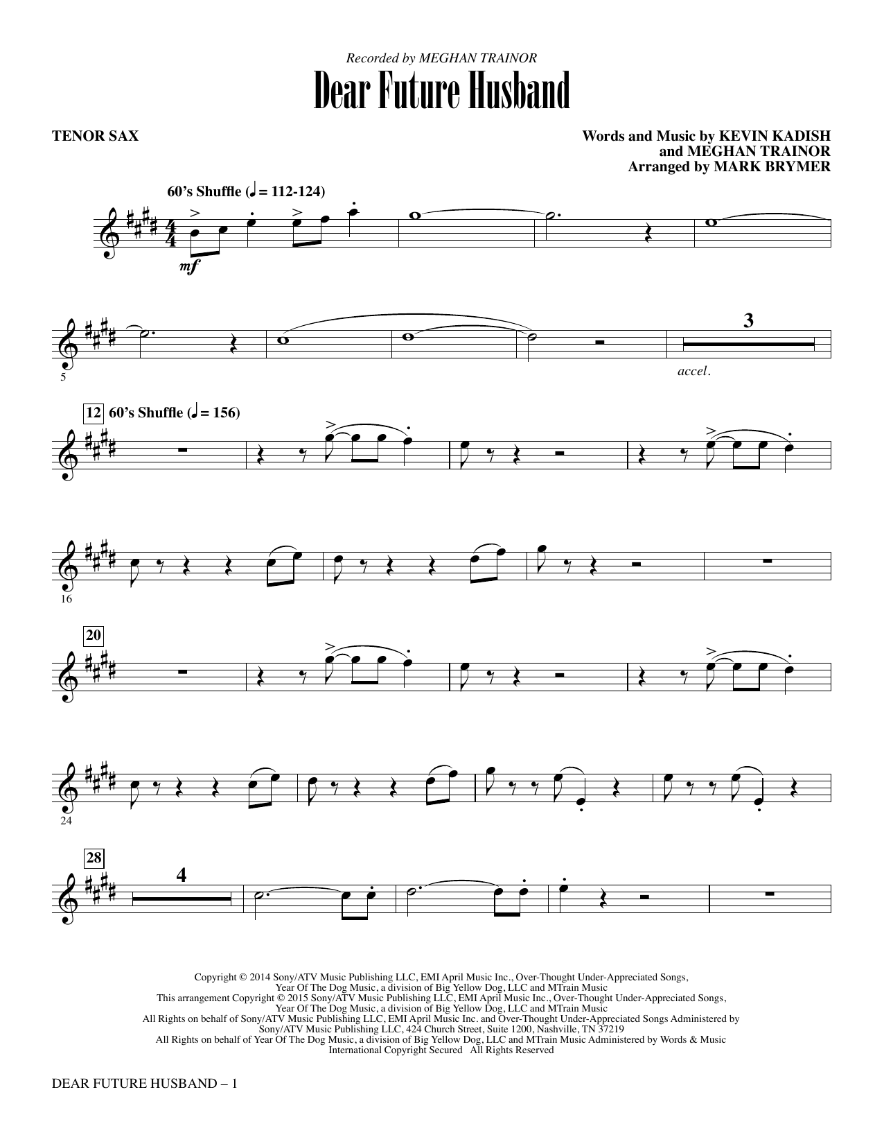 Mark Brymer Dear Future Husband - Tenor Saxophone sheet music notes and chords arranged for Choir Instrumental Pak
