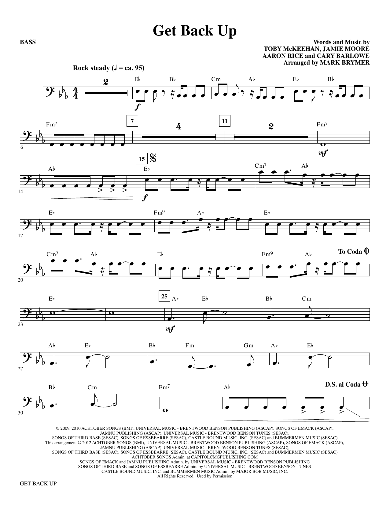 Mark Brymer Get Back Up - Bass sheet music notes and chords arranged for Choir Instrumental Pak