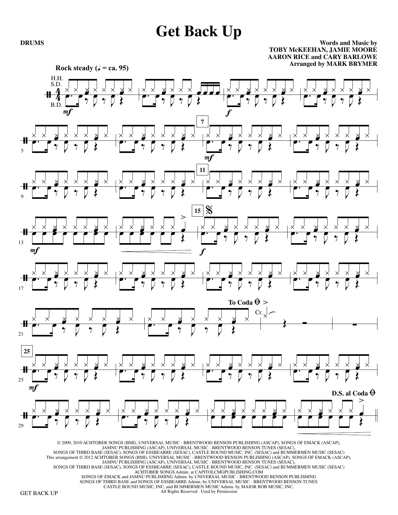 Mark Brymer Get Back Up - Drums sheet music notes and chords arranged for Choir Instrumental Pak